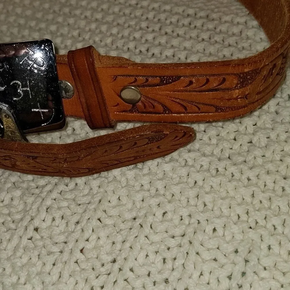 Vintage leather belt with Chambers buckle‎